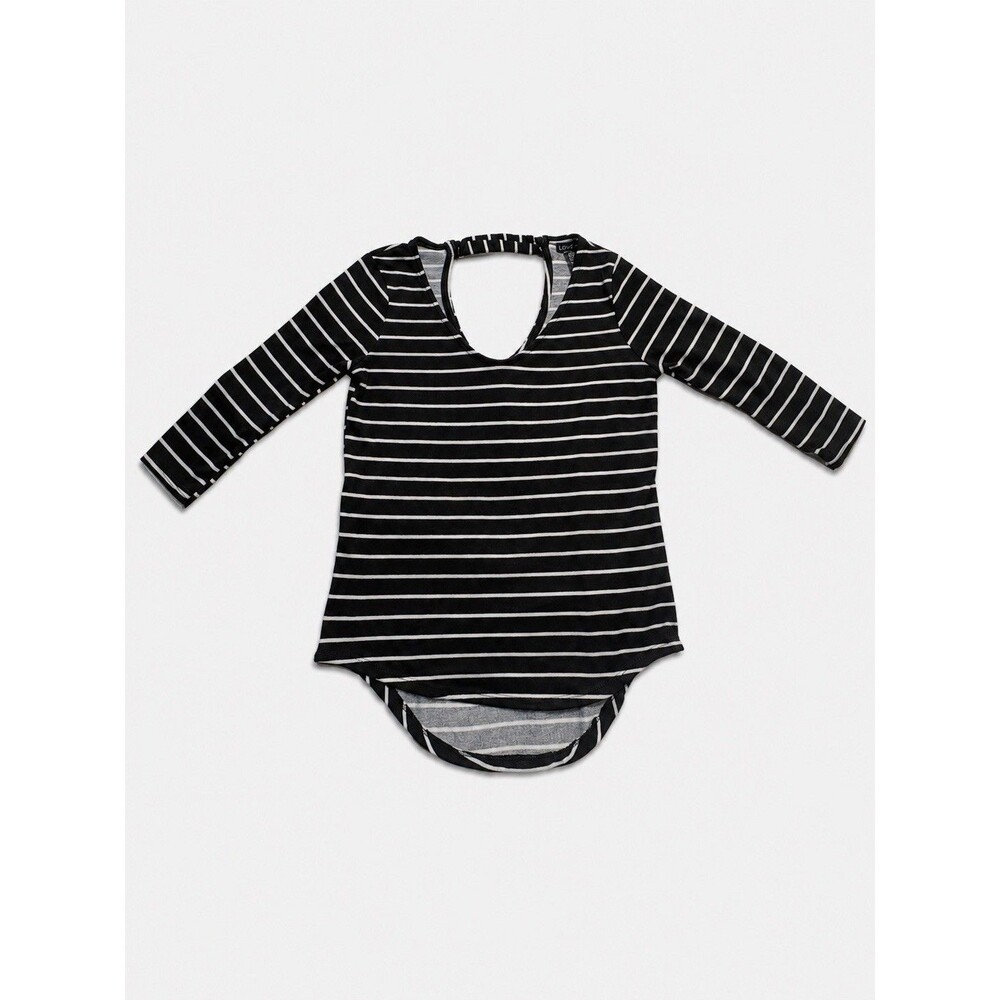 Love by Chelsey Women’s Large Black White Striped 3/4 Sleeve Open Back Top